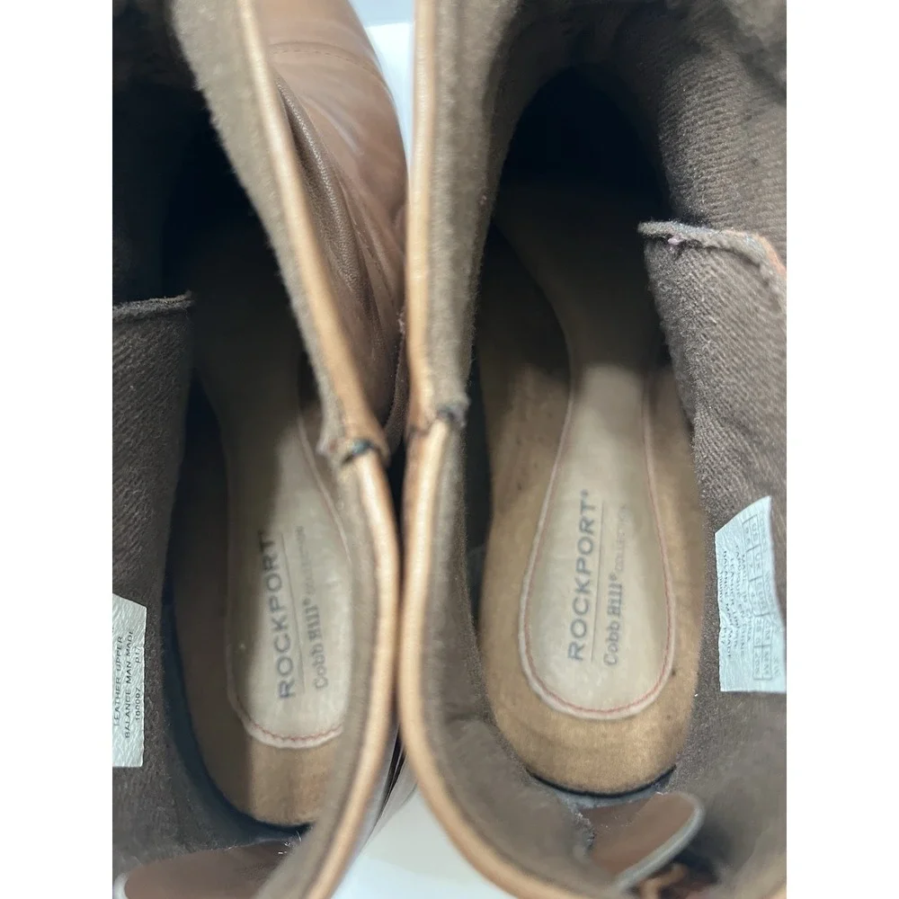 Rockport Cobb Hill Ruched Leather Booties Brown Buttons Back Zip Women's 9.5
